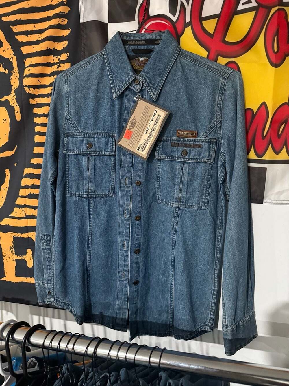 Harley-Davidson Women's S Denim Jean Short Sleeve Button Down Collar Shirt